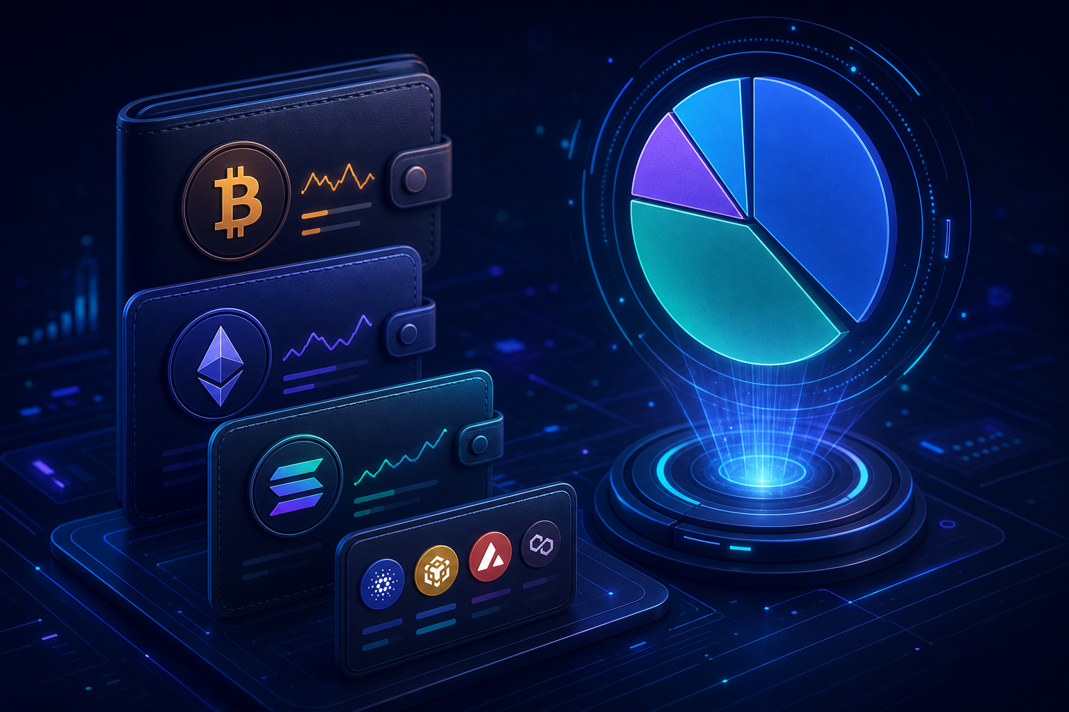 Cryptocurrency portfolio tracker showing wallet balances, broker connections, and transaction history